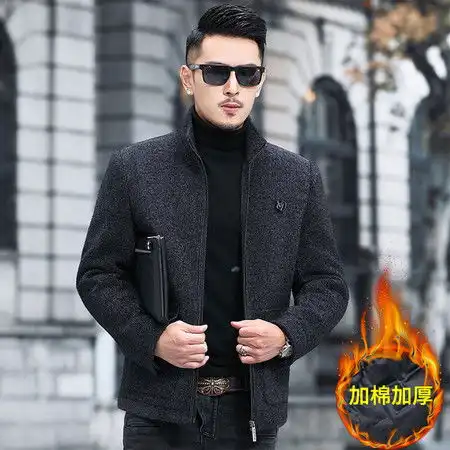 洋湖轩榭中老年秋冬装男装加棉加厚外套爸爸装夹克衫呢外套服宽松a图片大全邮乐官方网站
