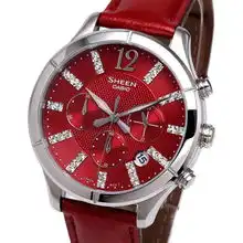 casio女士镶钻大表盘正品卡西欧女表she5020l7a4a皮带手表