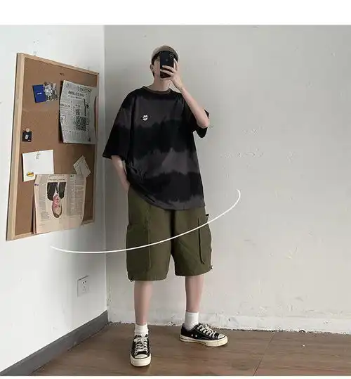 卓纪ins潮流扎染短袖t恤男夏季新款帅气韩版百搭宽松刺绣情侣圆领纯棉半袖