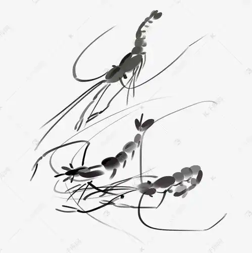 虾水墨风格装饰插画素材图片免费下载千库网