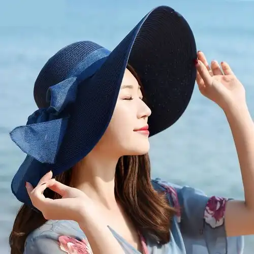帽子女新款沙滩海边遮阳防晒大檐帽夏天防紫外线可折叠太阳凉草帽
