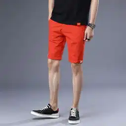 721856休闲短裤男夏天男士修身沙滩裤海边纯棉纯色5分五分