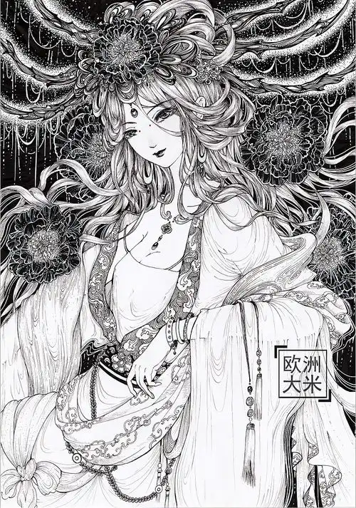 唯美古风黑白插画