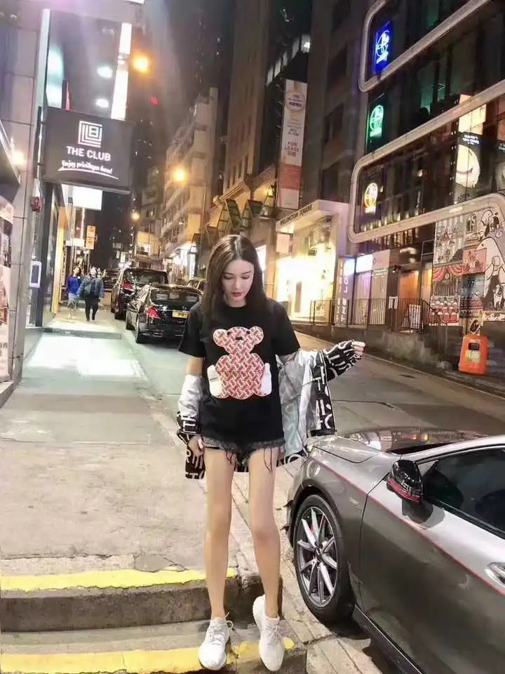 网红半袖上衣体恤2019流行夏季宽松潮牌情侣款小熊休闲短袖t恤女