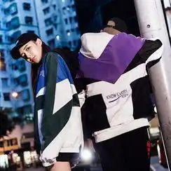 ifashion嘻哈拼色印花男女外套加大码情侣宽松运动205cj04p70