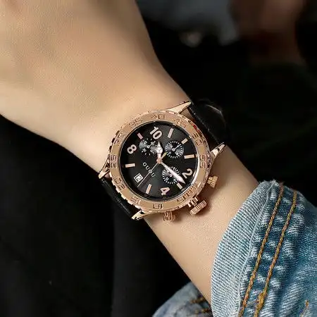 汤河店guou古欧手表女个性大表盘复古港风时尚情侣休闲中性手表女款手表