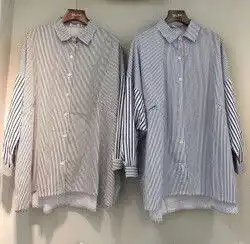 衬衫粗细条纹拼接男友风