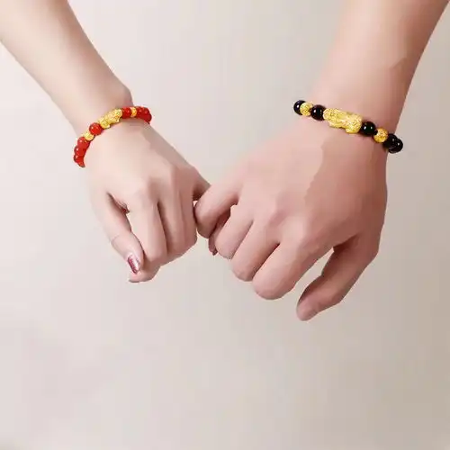 正品999金貔貅手链女招财金转运珠黄金色手串男石榴石翡翠情侣款