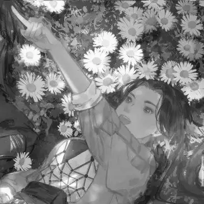 古风动漫情头黑白漫画一对