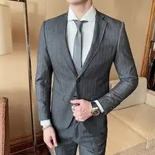 2020春款西装套装条纹两件套高品质职业套装工作服男装816