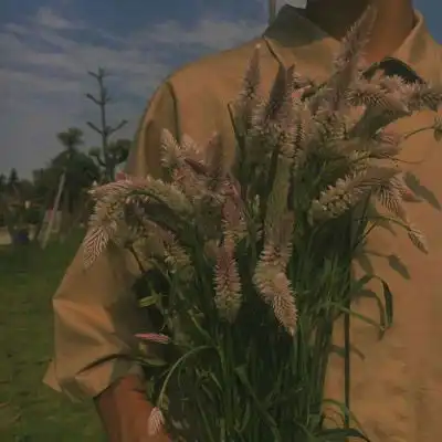 手里捧着花拿花的男生头像
