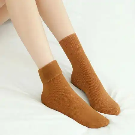 女棉加绒秋冬加厚竖条纹中筒袜地板袜男女通穿情侣保暖雪地袜