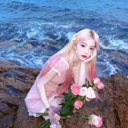 海边拿花神仙女生头像图片,超好看仙气女生头像