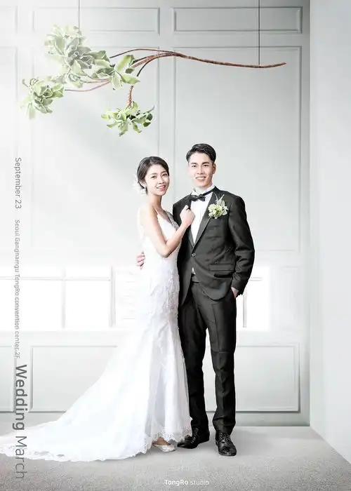 绿枝白色婚纱黑色西装相依相拥婚纱摄影新婚情侣海报设计psdti433a0903情侣爱人新婚璧人交际海报