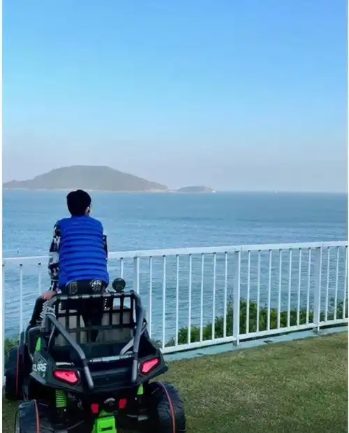 李嘉欣儿子已成为少年,蓝色马甲内搭印花卫衣,撞衫许晋亨一样帅