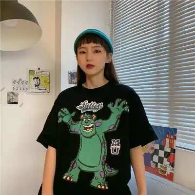 绿巨人怪兽印花短袖女原宿bf卡通动漫情侣t恤夏季宽松复古in