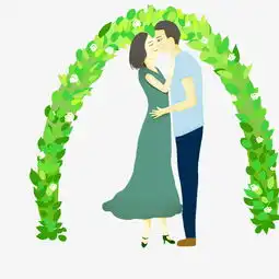 绿色情人节情侣亲吻手绘插图图片素材其他格式下载其他大全