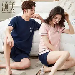 颂美2018新款夏季运动情侣睡衣女夏纯棉短袖短裤韩版可外穿t恤套装男女士休闲跑步家居服