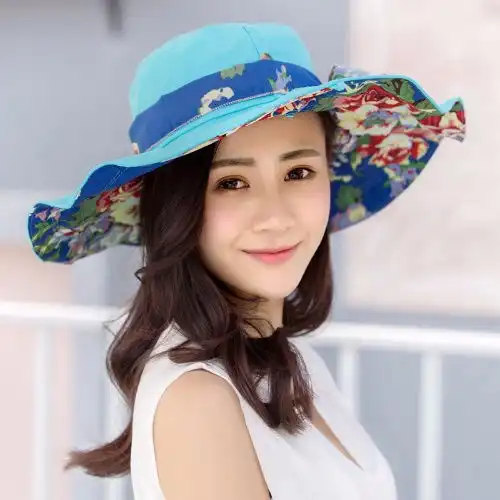 大沿沙滩帽子女夏天海边韩版潮百搭折叠太阳帽防晒遮阳帽防紫外线