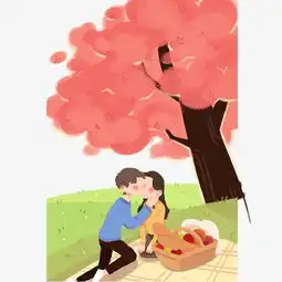 手绘红色树下接吻的小情侣图片素材其他格式下载动漫人物大全