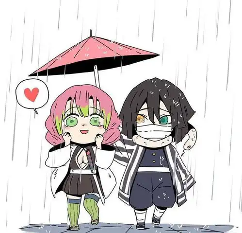 鬼灭之刃角色与下雨天,蛇柱和恋柱秀恩爱,富冈义勇被讨厌了
