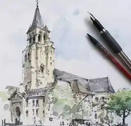 钢笔水彩建筑作品欣赏景物随意勾勒