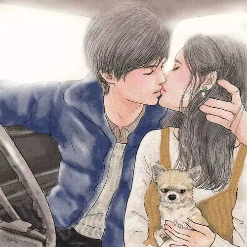 情侣接吻插画,甜羞甜羞的那些瞬间