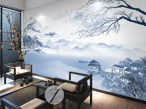 青花意境山水新中式简约现代背景墙禅意风景图片素材psd效果图下载中式电视背景墙图大全电视背景墙编号18890633