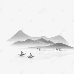 水墨风格中国风传统山雾气黑白手绘山水树木小船素材图片免费下载千库网
