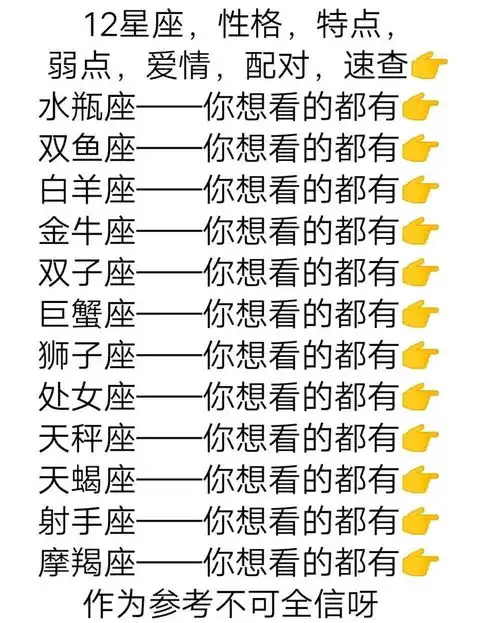 十二星座性格特点弱点爱情配对速查