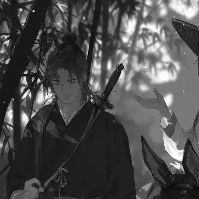 古风动漫情头黑白漫画一对