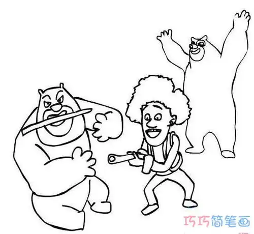 光头强,熊大熊二的简笔画图片