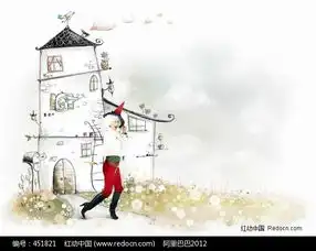 房子前面的女孩插画psd文化艺术素材下载451821