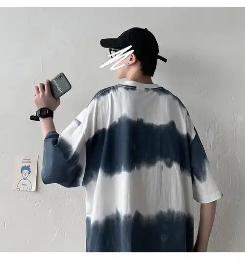卓纪ins潮流扎染短袖t恤男夏季新款帅气韩版百搭宽松刺绣情侣圆领纯棉半袖