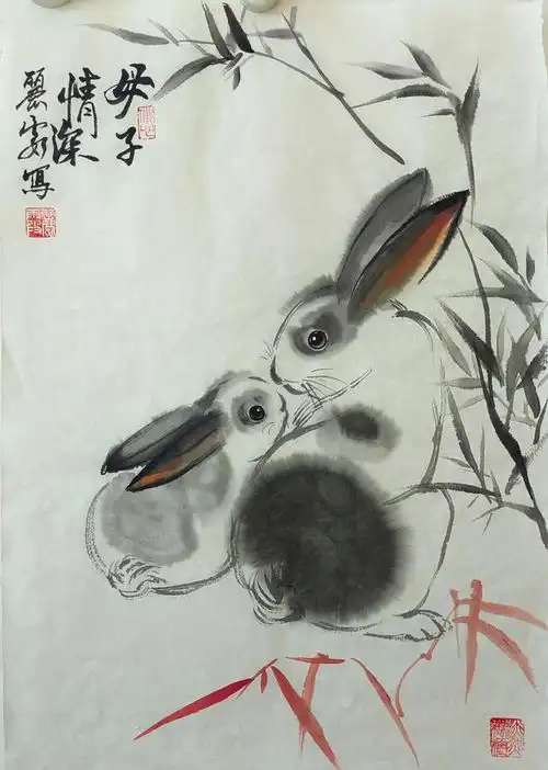 玉兔献瑞国画贺岁董丽霞老师生肖画作品赏析