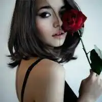一个女的短发也是手拿玫瑰蒙着眼背景是黑白的只有玫瑰是红的也就是这个的另一半大家有吗