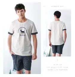 妮狄娅情侣睡衣女夏纯棉短袖居家服动物字母条纹撞色家居服套装